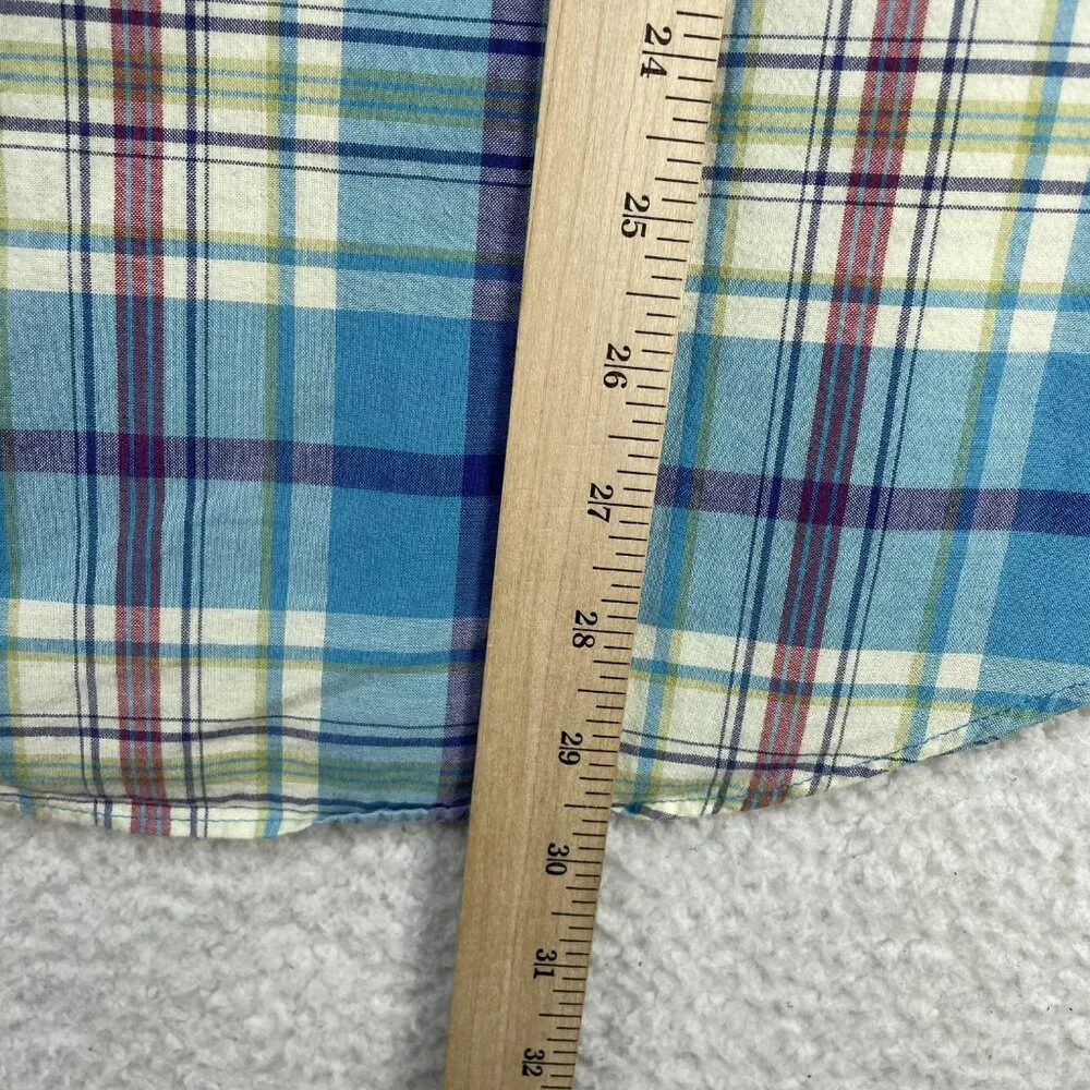J Crew Shirt Mens Size XL Blue Summer Weight Plaid Cotton Button Down Collar
